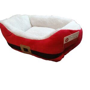 Santa's Suit Belt Dog Bed Red Plush Extra Cushy 25" x 17" x 6" Holiday Pet Gift